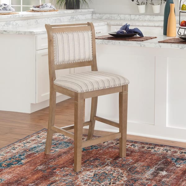 Kendra 26 in. Graywash High Back Wood Counter Stool with Fabric Seat