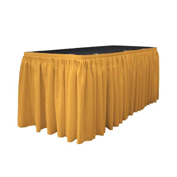 LA Linen 17 ft. x 29 in. Long Gold Polyester Poplin Table Skirt with 10 L-Clips
