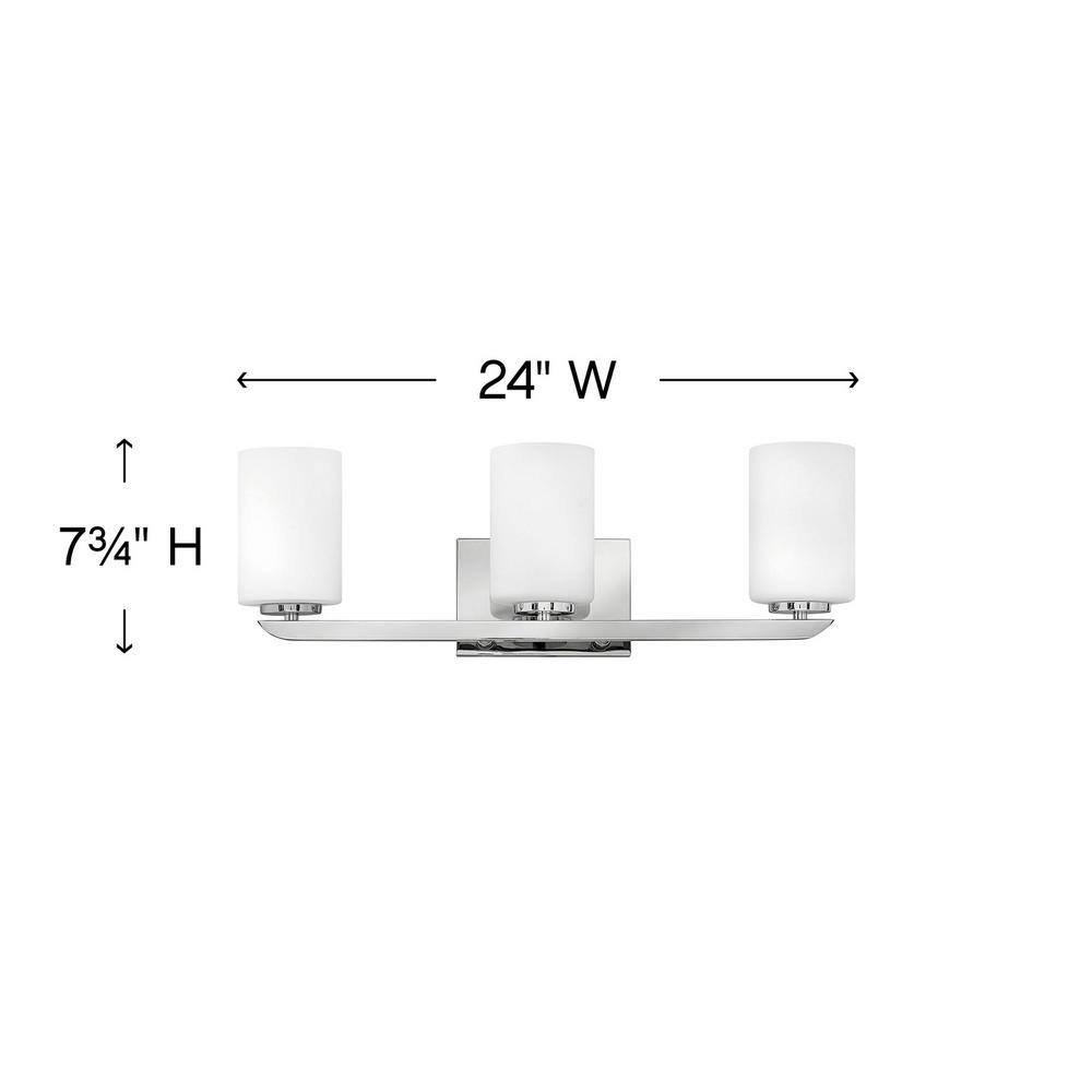 Kyra Polished Nickel 3-Light Vanity Light with Etched Opal Glass