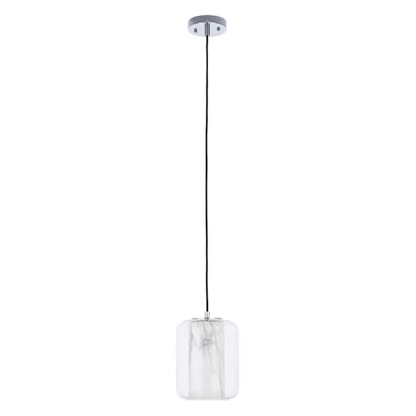 Alsy 1-Light Chrome Mini Pendant with Dual Clear Glass and Marble