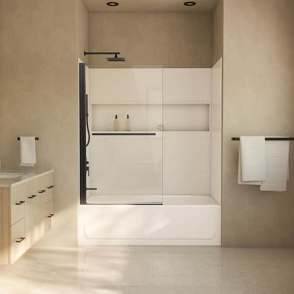 Bootz Industries Maui 34 in. W x 58 in. H Frameless Pivot Tub Door in Matte Black with Clear Glass