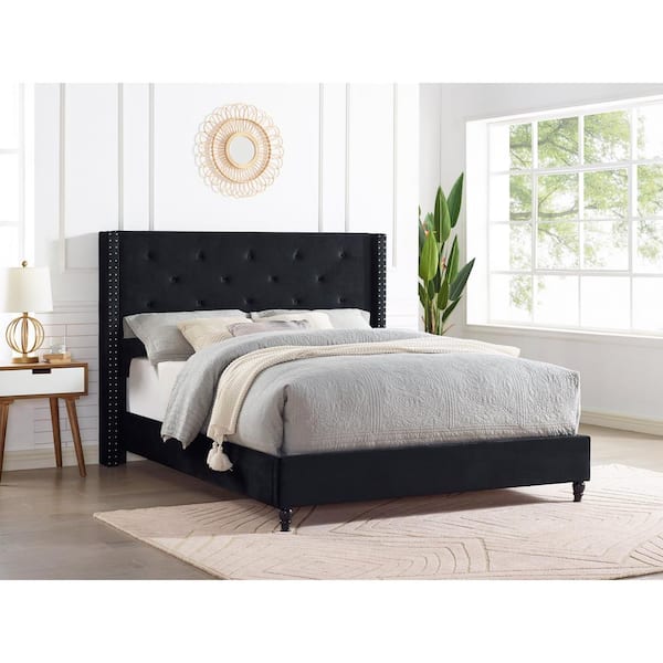 Best Master Furniture London Black, California King Wingback Platform Bed