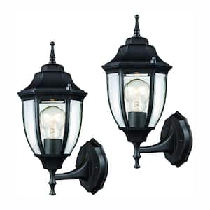 14.1 in. 1-Light Black Outdoor Wall Light Fixture with Clear Glass (2-Pack)