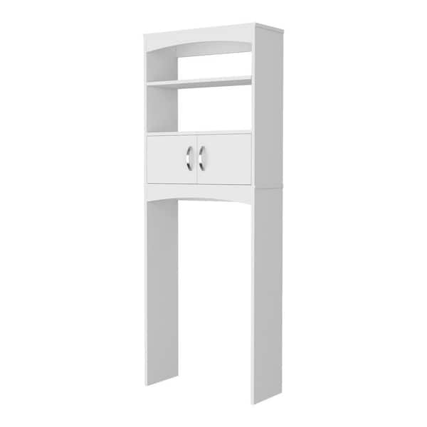 Miscool Anky 23.86 in. W x 64.69 in. H x 9.84 in. D White Over The Toilet Storage with Doors, Two Shelves
