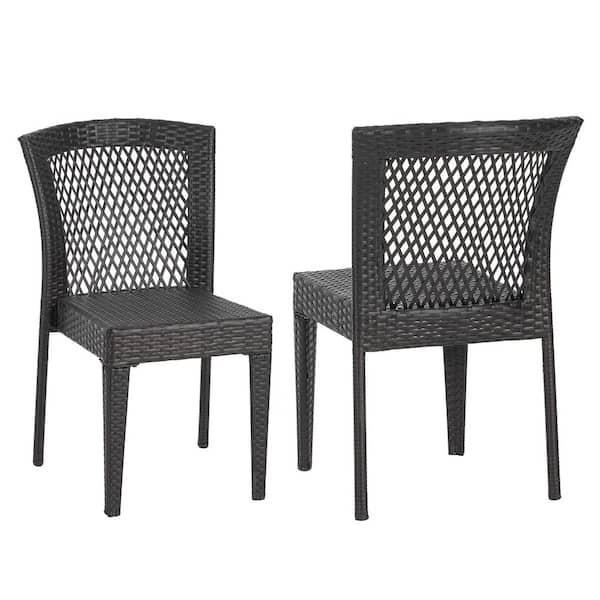 PE Wicker Outdoor Dining Chairs Set of 2, Stackable Steel Frame Chairs Supports 400lbs