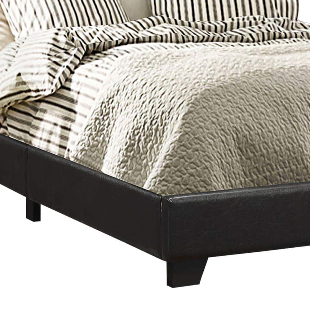 Black Leather Upholstered Queen Platform Bed with Wooden Frame
