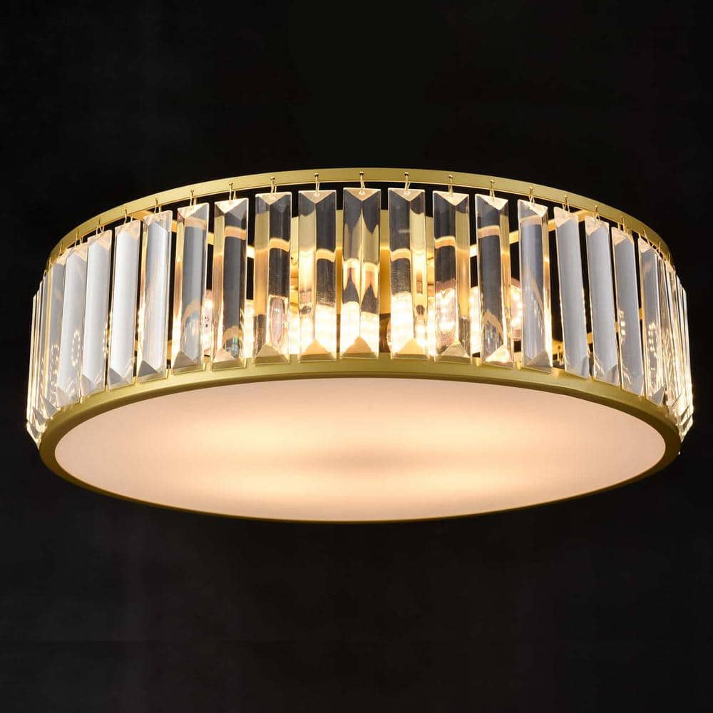 Modern Gold Crystal Drum Flush Mount Ceiling Light