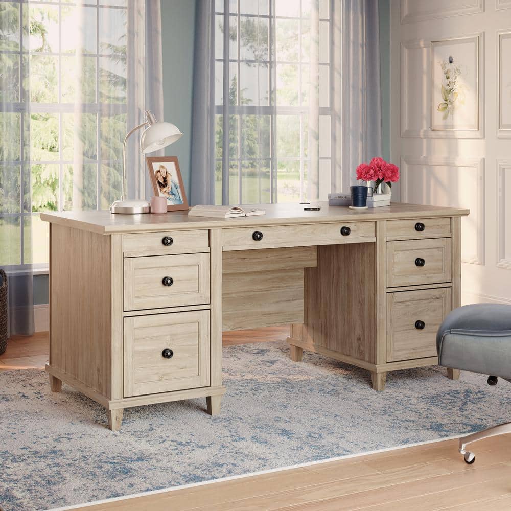 Chalk Oak Executive Desk with Drawers and Keyboard Tray