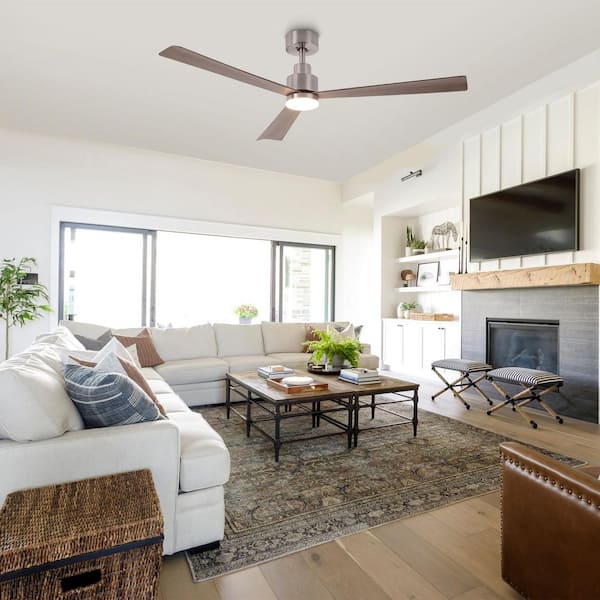 52 in. Indoor Integrated LED Brushed Nickel Ceiling Fan with Light and Remote Control