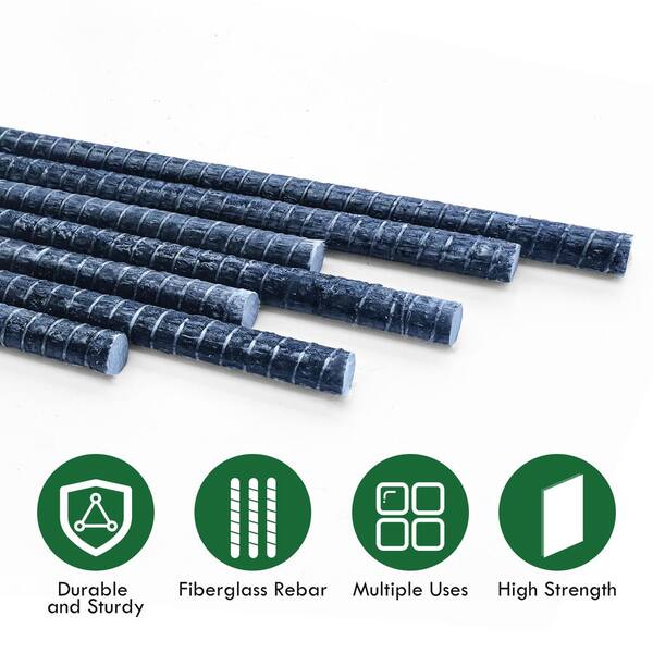 Wellco 0.37 in. x 48 in. #3 Black Nature Surface FRP Rebar (12-Pack)  RB3848BP12 - The Home Depot