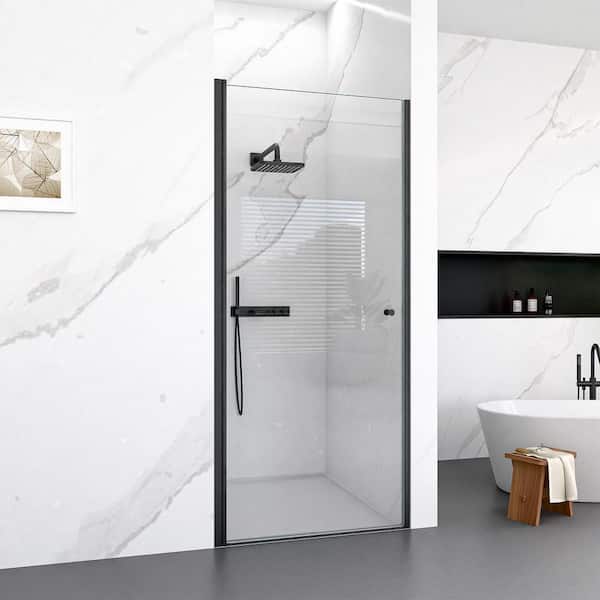 30 in. W x 72 in. H Frameless Hinged Shower Door with Tempered Clear Glass in Matte black