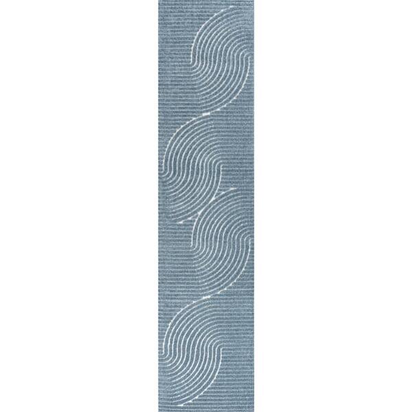 Hallie High-Low Minimalist Curve Geometric Dark Blue/Cream 2 ft. x 8 ft. Indoor/Outdoor Runner Rug