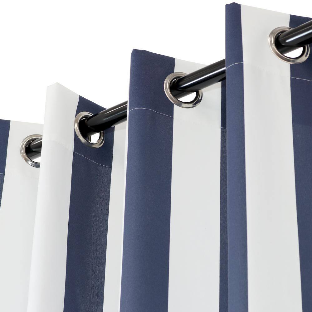 Blue and White Stripe Polyester Light-Filtering Grommet Curtain Panel