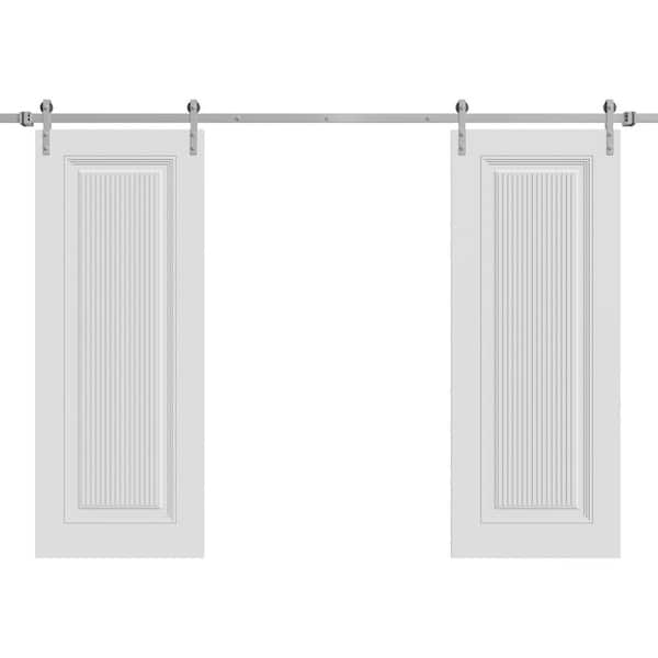 7888 56 in. x 96 in. Sold Core White Enamel Color Wood Sliding Barn Door with Hardware Kit