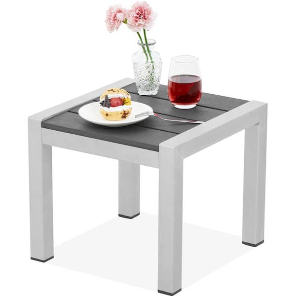 JEAREY Square Grey Aluminum 15.74 in. W x 15.74 in. D x 13.77 in. H Outdoor Side Table
