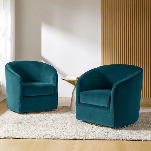 JAYDEN CREATION Estefan Teal Comfy Velvet Swivel Chair with Metal Base Set of 2