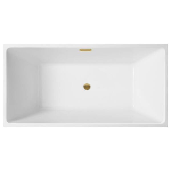 Vanity Art Talence 59 in. Acrylic Flatbottom Freestanding Bathtub in White/Titanium Gold