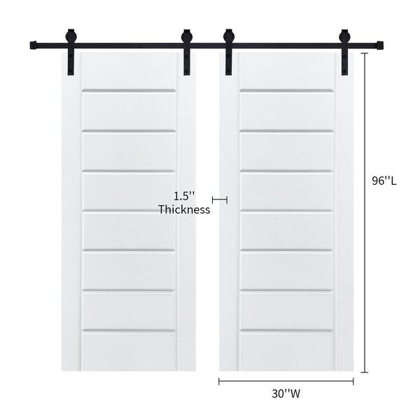 AIOPOP HOME Double Modern Eight Panel 30 in. x 96 in. MDF White Barn Sliding Door With Hardware kit