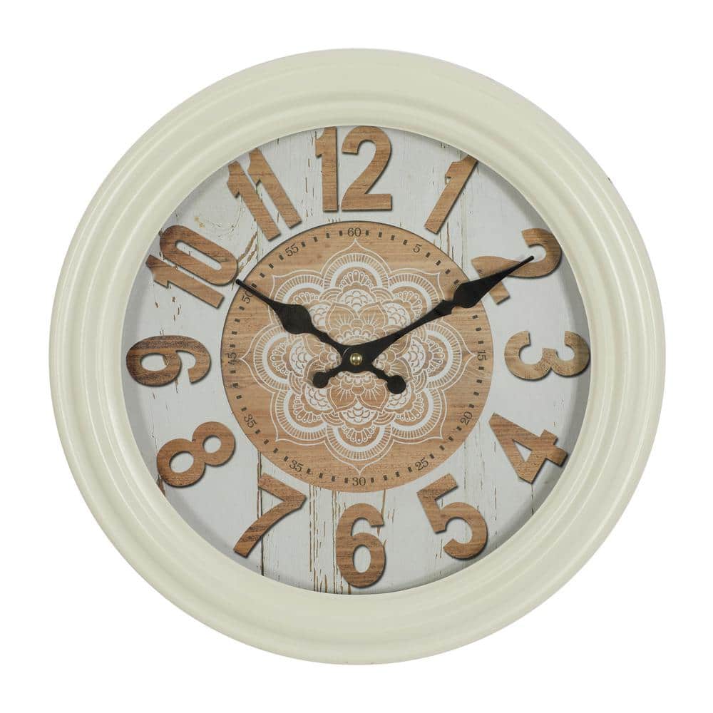DecMode 14  White Metal Fluted Frame Wall Clock