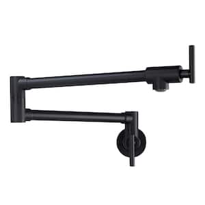 Wall Mounted Pot Filler Kitchen Faucet with Double Joint Swing Arms in Matte Black