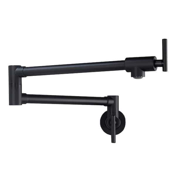 GIVING TREE Wall Mounted Pot Filler Kitchen Faucet with Double Joint Swing Arms in Matte Black