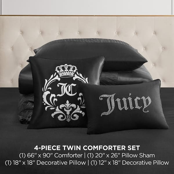 Juicy Couture 4ピースシーツセット TWINS JUICY COUTURE Glam Night 4-Piece Black Striped Microfiber