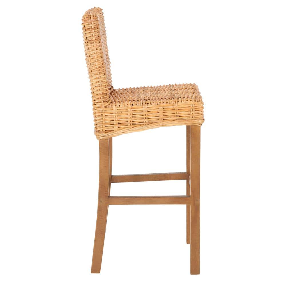 Natural Rattan and Wood Parsons Bar Stool