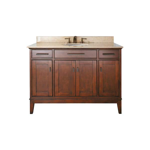 Avanity Madison 49 in. W x 22 in. D x 35 in. H Vanity in Tobacco with Marble Vanity Top in Galala Beige and White Basin