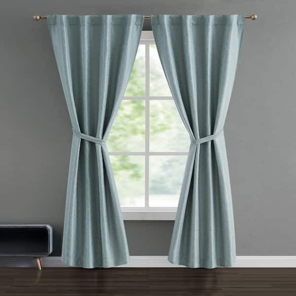 French Connection Val Mineral 38 in. W x 96 in. L Back Tab Room Darkening Tiebacks Curtain