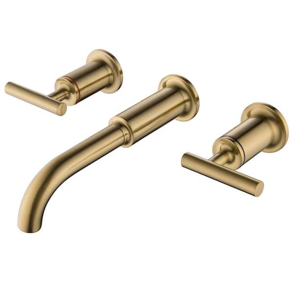 Dimakai 2-Handle Brass Bathroom Wall-Mount Faucet Three Hole in Brushed Gold