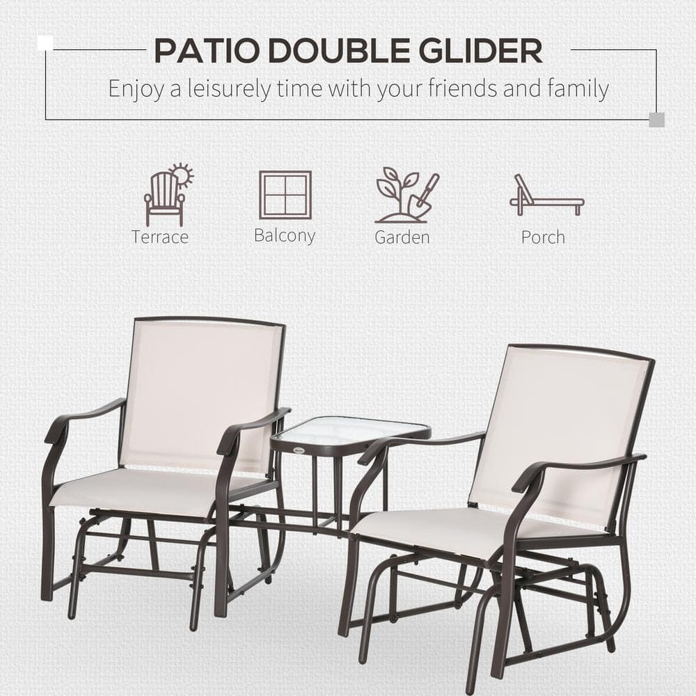 Sunset Breeze 2-Seat Steel Outdoor Glider with Tempered Glass Table - Beige