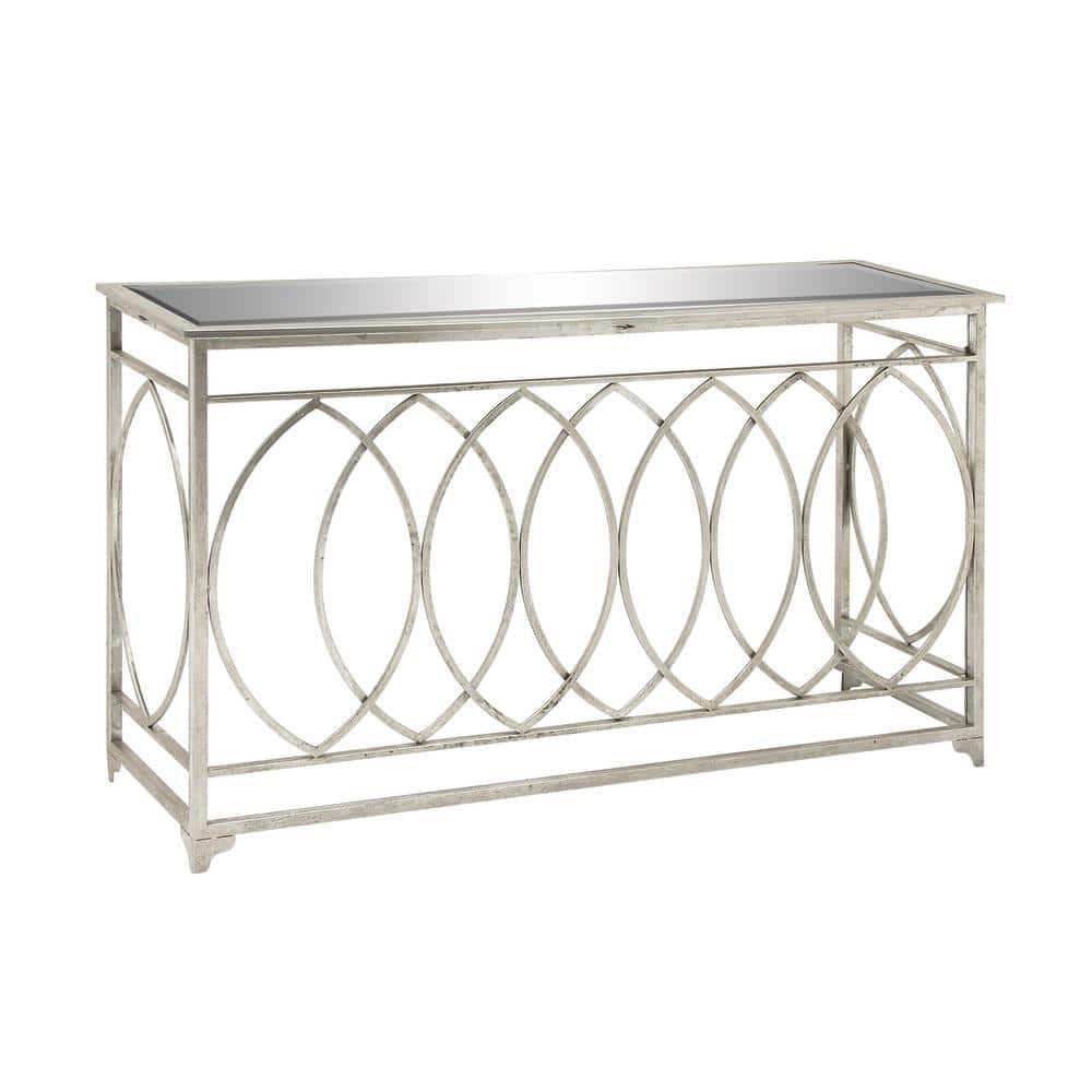 Silver Metal and Glass Geometric Console Table