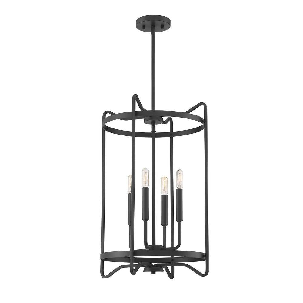 Transitional Matte Black 4-Light Adjustable Foyer Chandelier