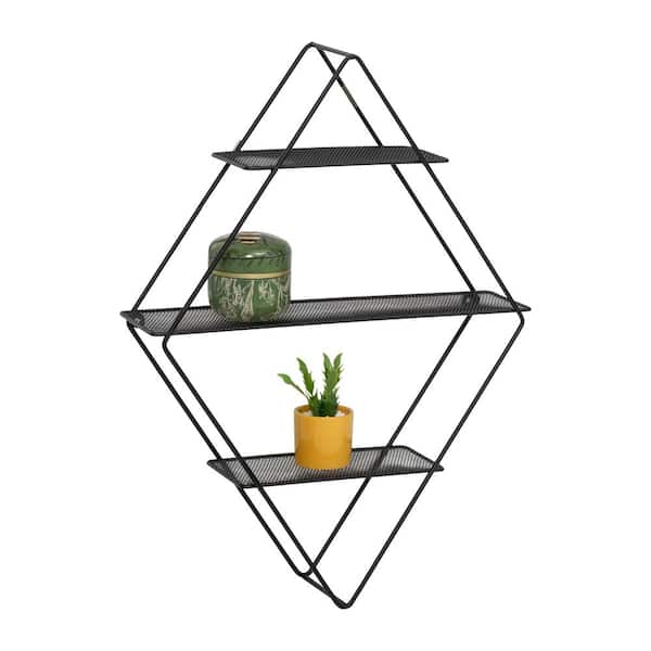 Honey-Can-Do 5 in. D x 17.5 in. W x 23.6 in. H Black Steel 3-Tier Floating Diamond Decorative Wall Shelf
