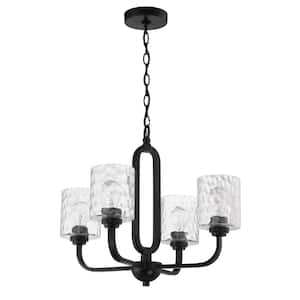 Collins 4-Light Flat Black Finish with Hammered Glass Transitional Chandelier for Kitchen/Dining/Foyer No Bulb Included