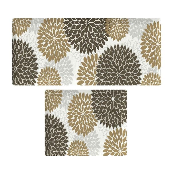 Kitchen Mats for Floor Cushioned Anti Fatigue,Floral Non Slip Kitchen Rugs Sets of 2