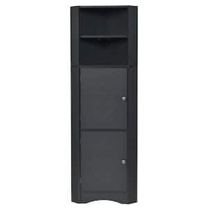 14.96 in. W x 14.96 in. D x 61.02 in. H Black Bathroom Corner Linen Cabinet with Doors and Adjustable Shelves