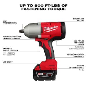 M18 18V Lithium-Ion Brushless Cordless 1/2 in. Impact Wrench with Friction Ring Kit