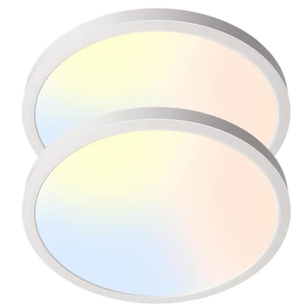 12 in. White LED Flush Mount Ceiling Light 3600LM 3000K to 5000K Selectable Closet Bathroom Laundry Room Lighting 2-Pack