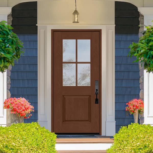 Regency 36 in. x 80 in. Universal Handing 1/2-4Lite Clear Glass Chestnut Stain Mahogany Fiberglass Front Door Slab