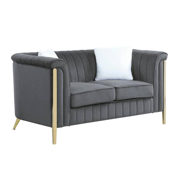 Best Master Furniture Melania 61 in. L Gray Flared Arm Velvet 2-Seater Straight Loveseat
