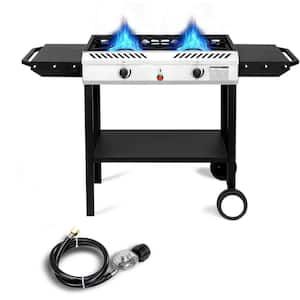 150,000 BTU Portable Propane Gas 2-Burner with Side Shelves Outdoor Cooker