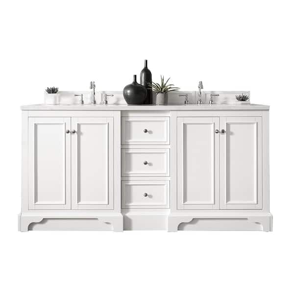 James Martin Vanities De Soto 73.3 in. W x 23.5 in. D x 36.3 in. H Double Vanity in Bright White with Quartz Top in Classic White