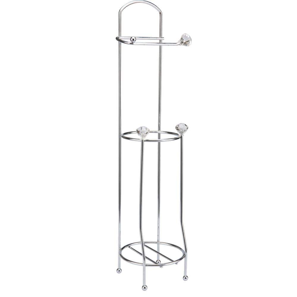 Chrome Crystal Design Freestanding Toilet Paper Holder with Storage