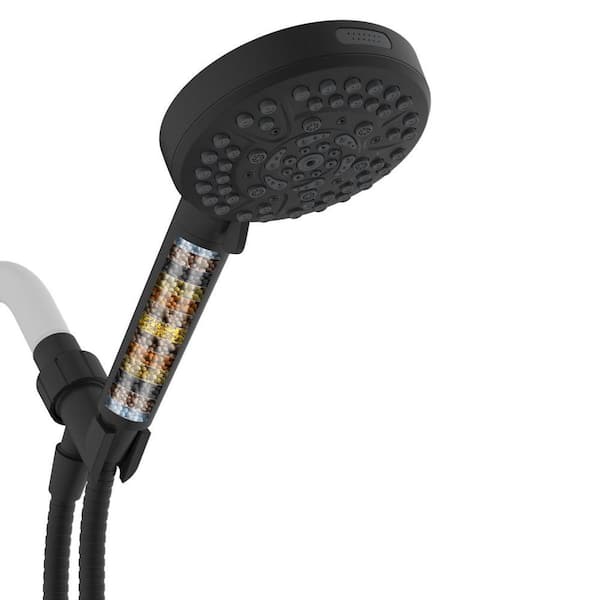 10-Spray Wall Mount Handheld Shower Head 1.8 GPM with Filter, Shower Hose and Adjustable Shower Holder in Matte Black
