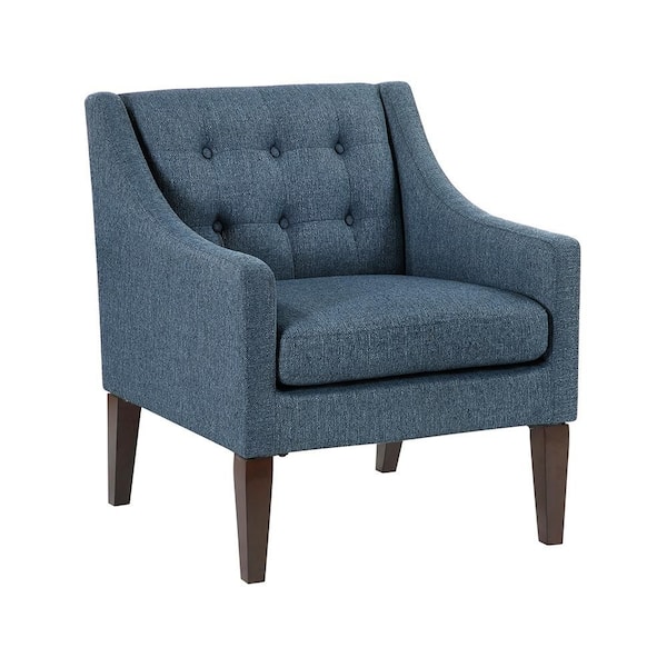 Lowery Blue Textured Fabric Upholstery Button-Tufted Back Accent Arm Chair