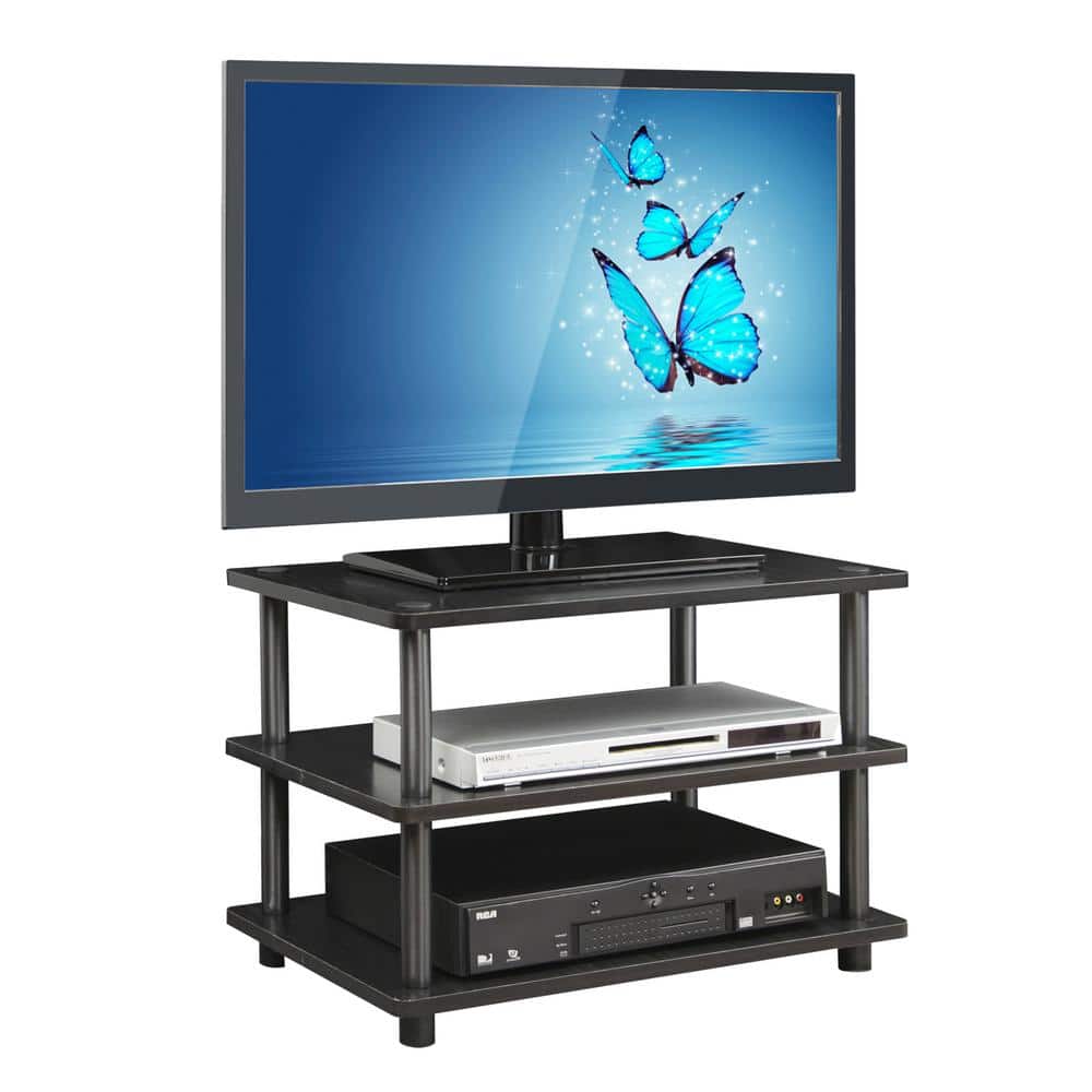 Easy Assembly 3-Tier Corner TV Stand in Black Wood