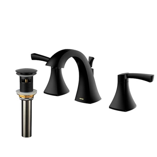 Karran Randburg Widespread 2-Handle Three Hole Bathroom Faucet with Matching Pop-up Drain in Matte Black