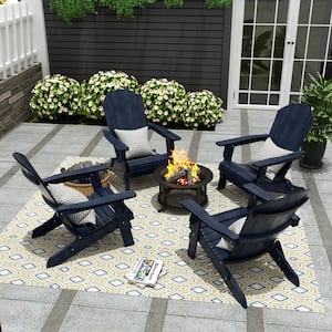 Vineyard Navy Blue Outdoor Plastic Patio Folding Adirondack Chair (Set of 4)