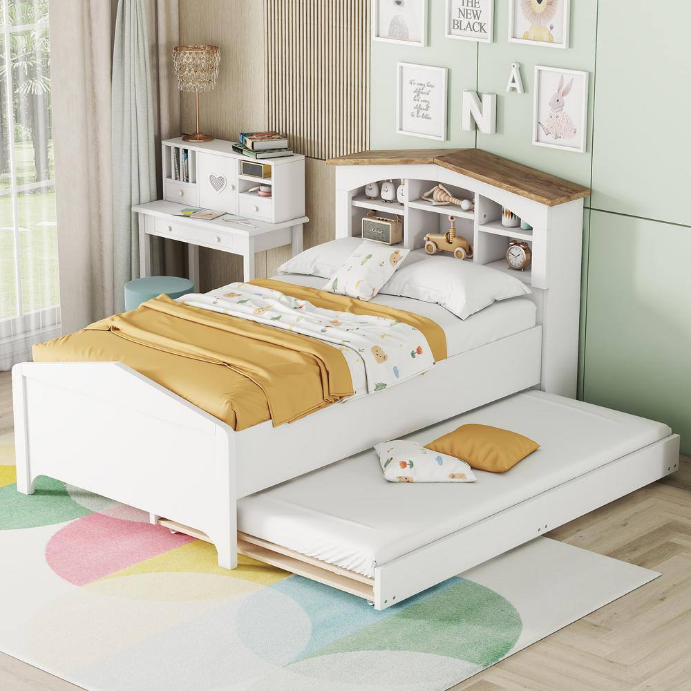 Harper & Bright Designs White Wood Frame Twin Size House Platform Bed ...